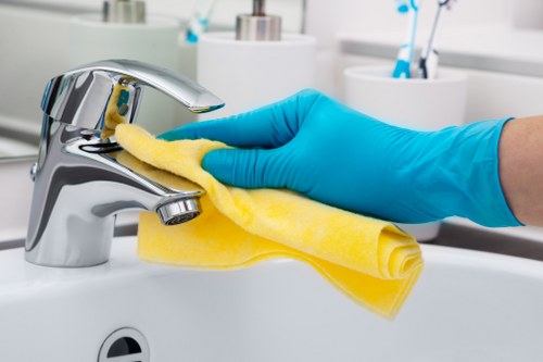 Professional carpet cleaning operation with safety and waste handling focus