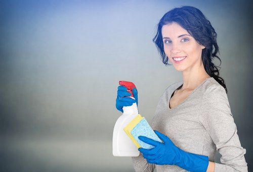 Technician using professional carpet cleaning tools in a home
